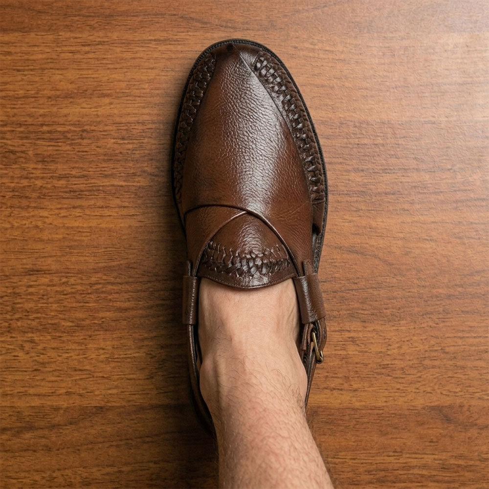 Braided Border Peshawari Chappal - Image 4