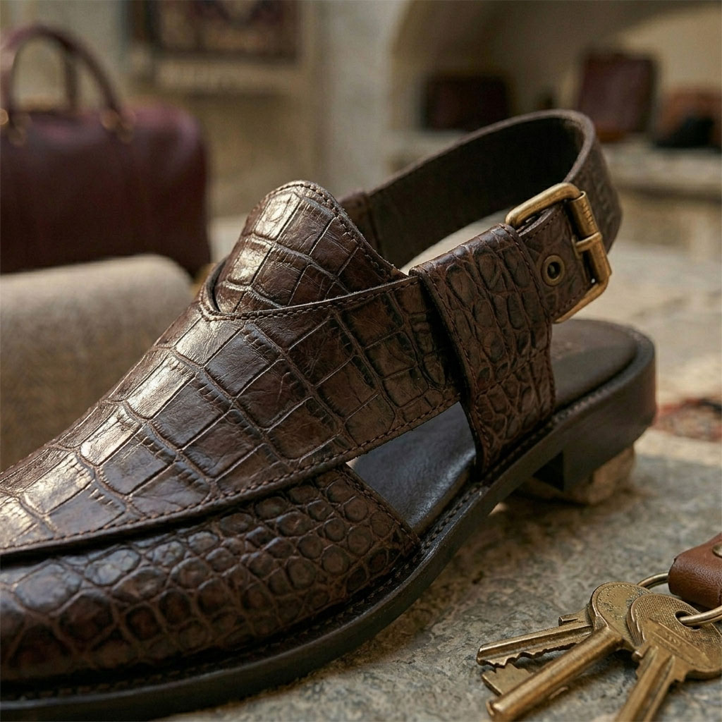 Crocodile Print Kaptaan Chappal - Image 4