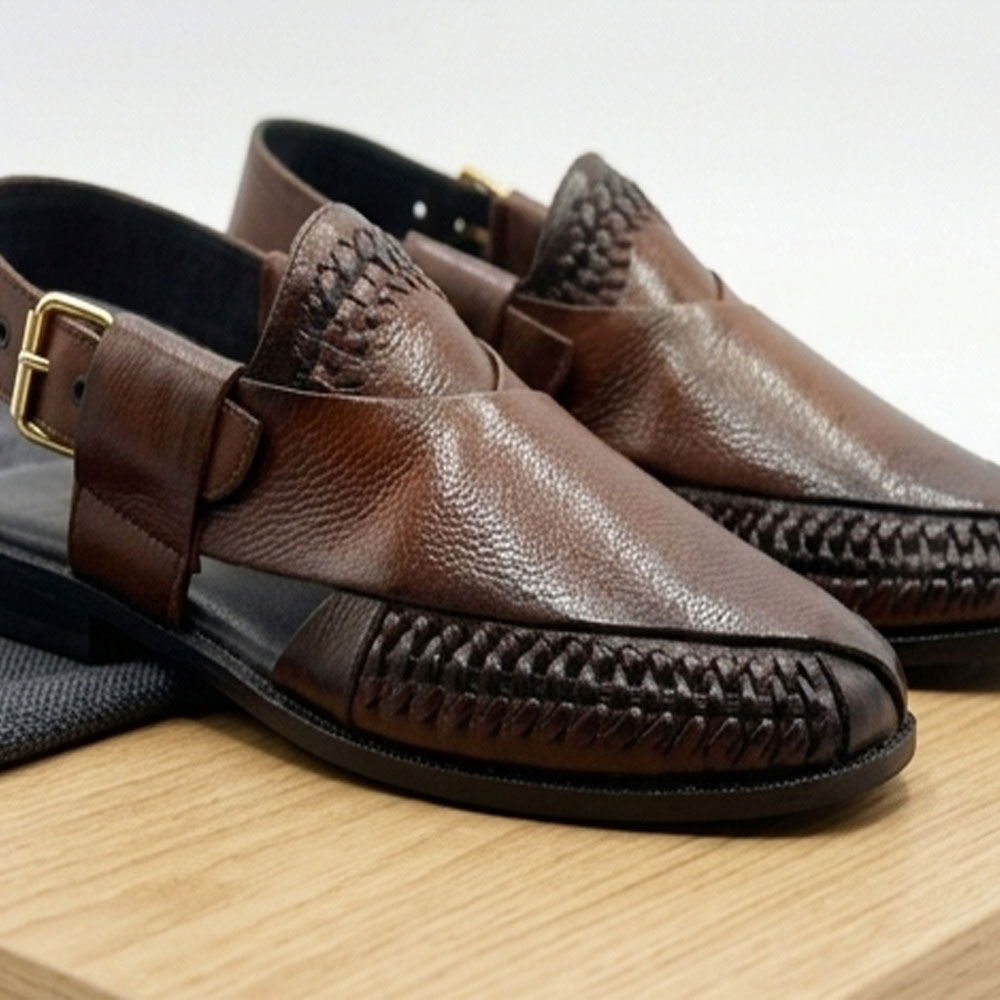 Braided Border Peshawari Chappal - Image 2